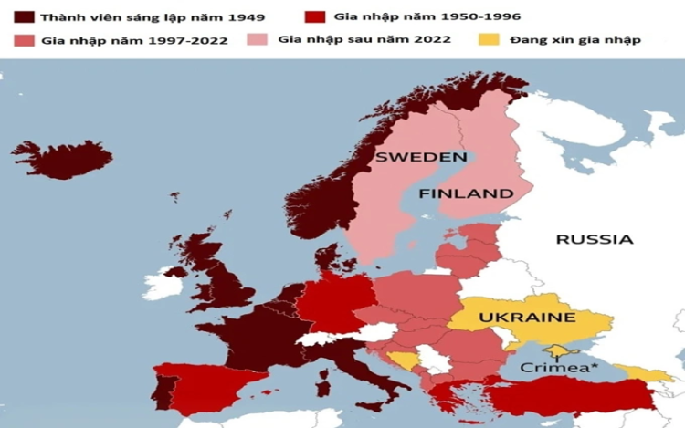 Nga muốn gì từ xung đột Ukraine? Những mục tiêu sâu xa của Moskva. Các nước thành viên NATO theo năm gia nhập. Đồ họa: BBC