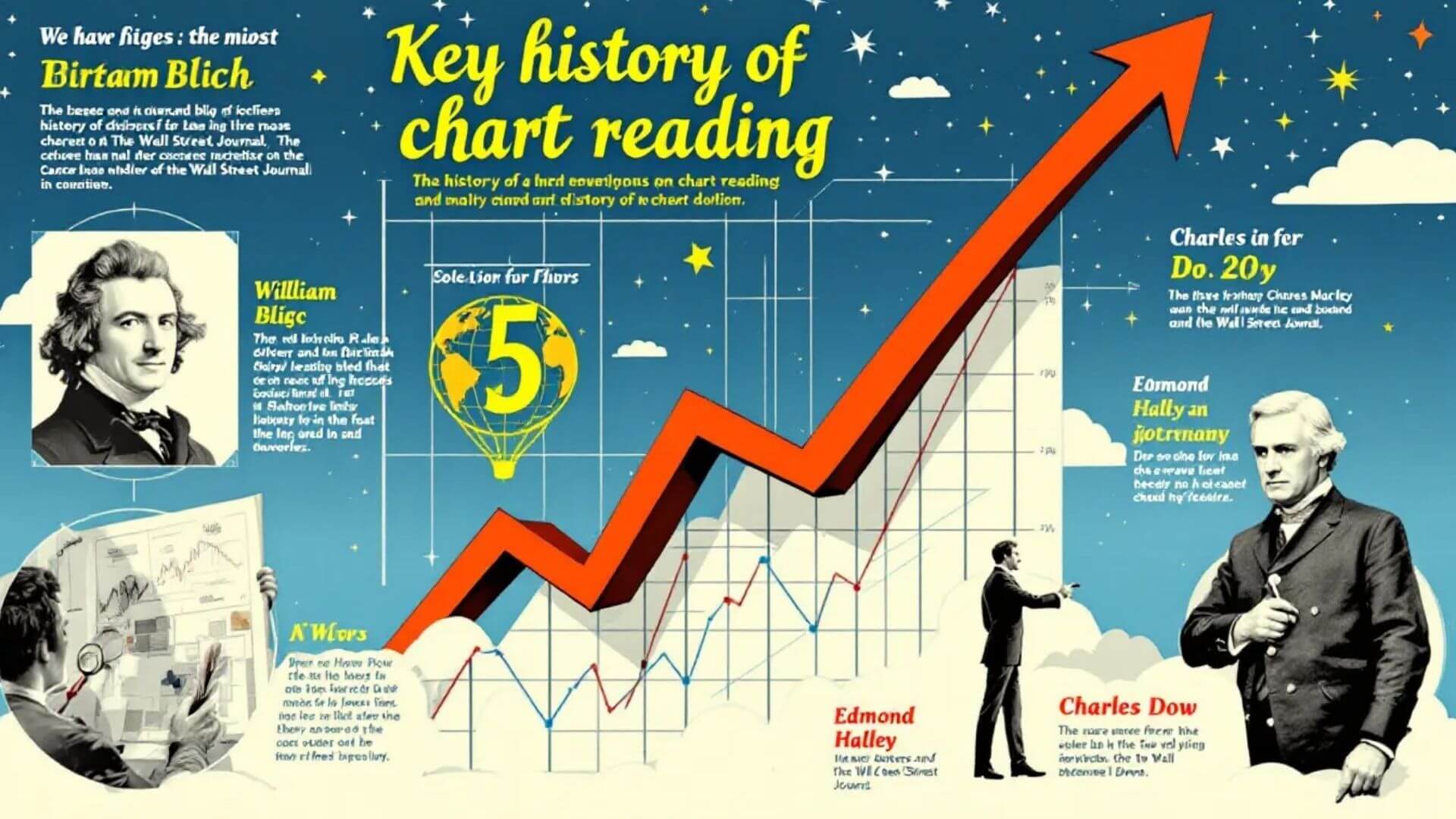 Lịch sử đọc hải đồ được đánh dấu bằng những đóng góp của một số nhân vật chủ chốt, những người đã có những bước tiến đáng kể trong lĩnh vực này.
Ralph Nelson Elliott và Richard W. Schabacker là hai cá nhân tiêu biểu có công trình nghiên cứu để lại dấu ấn lâu dài trong lĩnh vực đọc biểu đồ và phân tích kỹ thuật.
