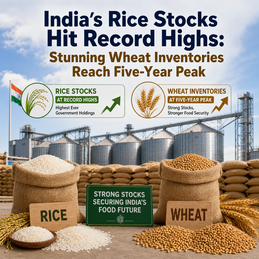 Illustration of India&rsquo;s Rice Stocks Hit Record Highs: Stunning Wheat Inventories Reach Five-Year Peak