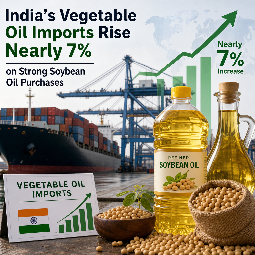 Illustration of India&rsquo;s Vegetable Oil Imports Rise Nearly 7% on Strong Soybean Oil Purchases