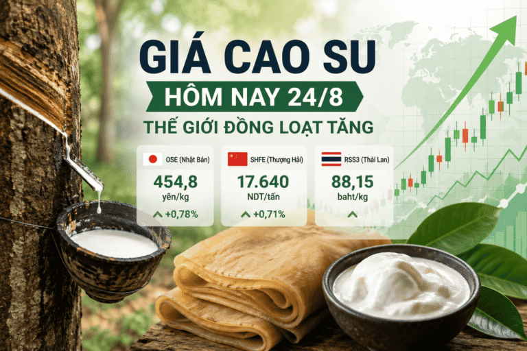 Giá cao su hôm nay 24/8: Thế giới đồng loạt tăng