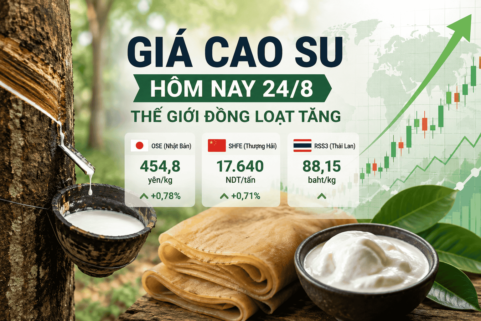 Giá cao su hôm nay 24/8: Thế giới đồng loạt tăng