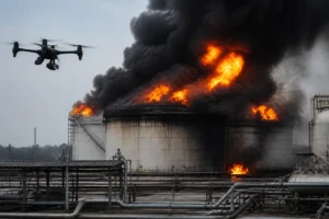 Illustration of Ukraine dùng drone khiến lọc dầu Nga rơi xuống mức thấp 24 năm