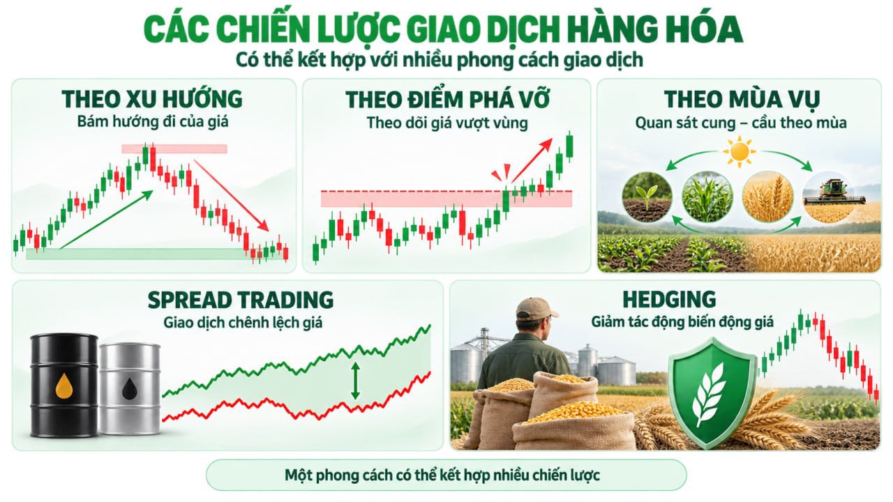 Các chiến lược thường kết hợp với phong cách giao dịch hàng hóa