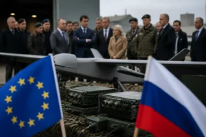 Illustration of EU cam kết siết chặt biện pháp với Nga sau vụ drone ở Leipzig