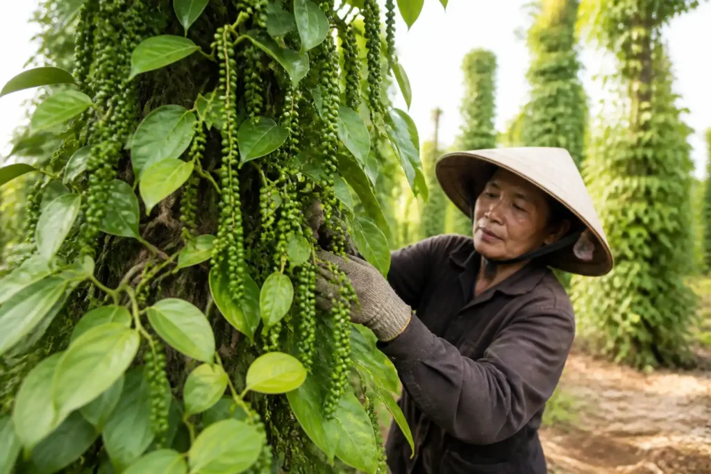 Illustration of Giá tiêu hôm nay 15/10: Trong nước đồng loạt tăng 500 đồng/kg